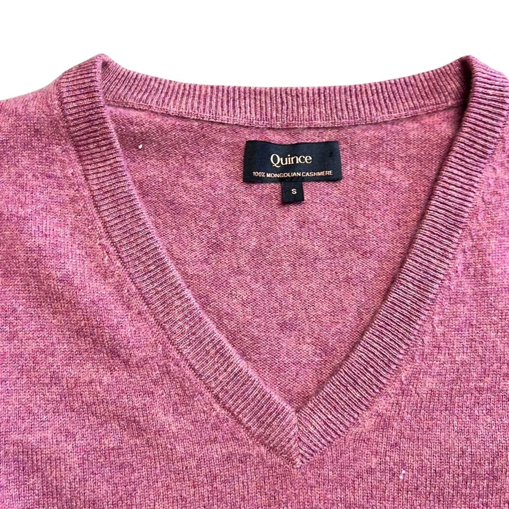 Quince Mongolian Cashmere V-Neck Sweater Magenta Pink Heather Small - Picture 4 of 9